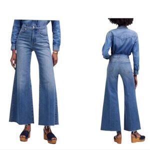 NWT Madewell Tall Flared Wide-Leg Crop Jeans Oneida wash Blue Stretch Denim 28T